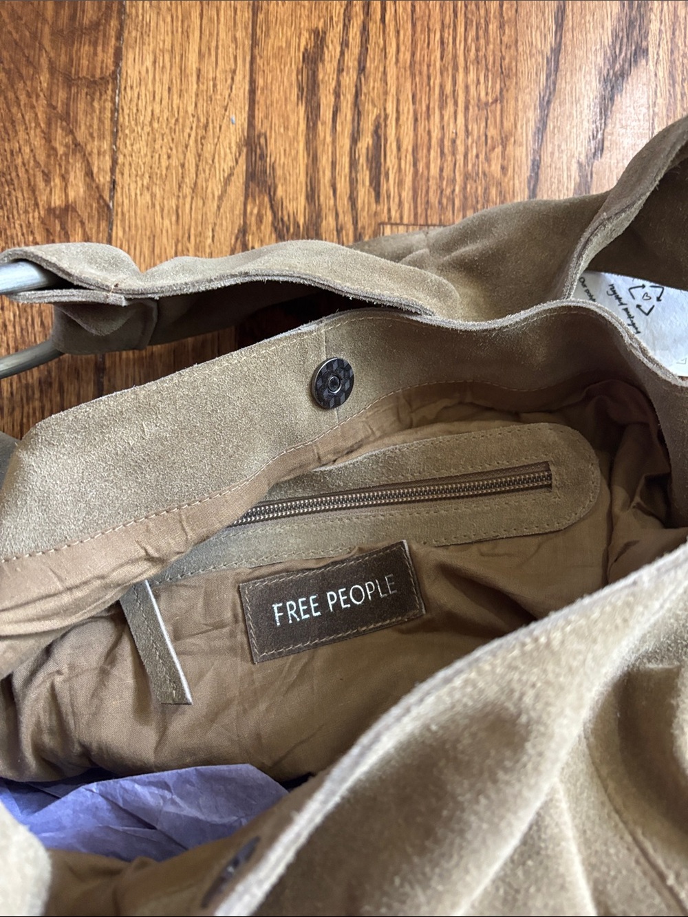NWT Free People real suede leather bag with metal accents . Light sand color - Picture 3 of 7